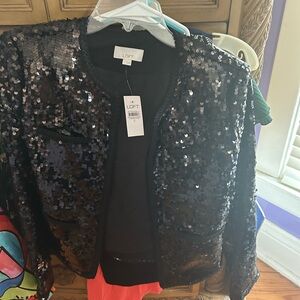LOFT Shimmering Black Sequin Blazer